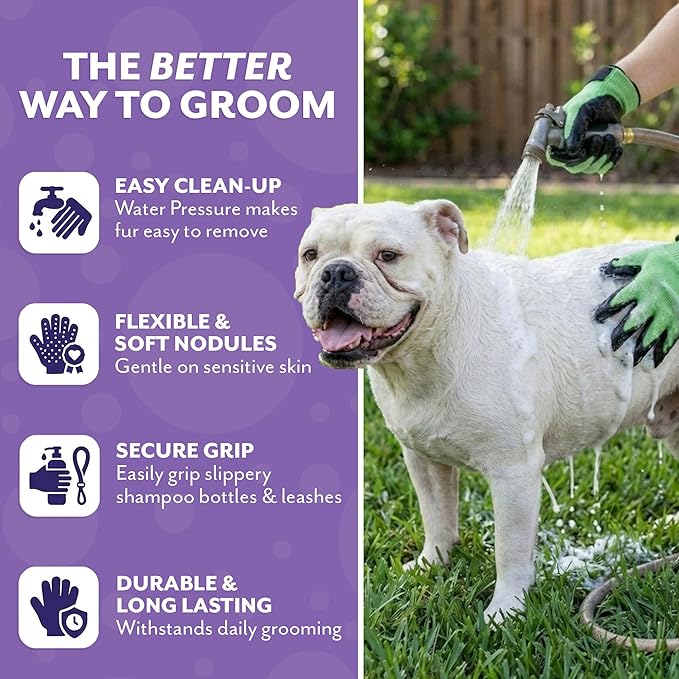 H HANDSON Pet Grooming Gloves - Patented #1 Ranked, Award Winning Shedding, Bathing, & Hair Remover Gloves - Gentle Brush for Cats, Dogs, and Horses (Grey, Large)