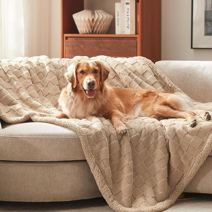 GASUR Waterproof Dog Blankets for Large Dogs, Dog Blanket for Couch Bed, Fleece Pet Blanket for Furniture Sofa Protector, Soft Pet Throw Blankets for Crate Car Outdoor, Washable, Twin 60"x80" Beige