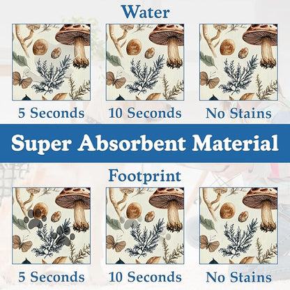 Vintage Mushroom Floral Dog Cat Food Mat–Christmas Stocking Absorbent Waterproof Placemat for Food and Water Bowls, Non Slip Rubber Backing, Feeding Mat for Clean Floors 16"x24"