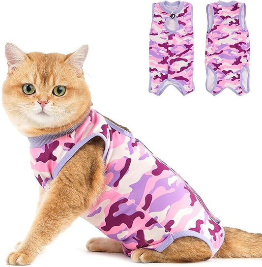 Avont Cat Recovery Suit - Kitten Onesie for Cats After Surgery, Cone of Shame Alternative Surgical Spay Suit for Female Cat, Post-Surgery or Skin Diseases Protection -Purplecamo(L)