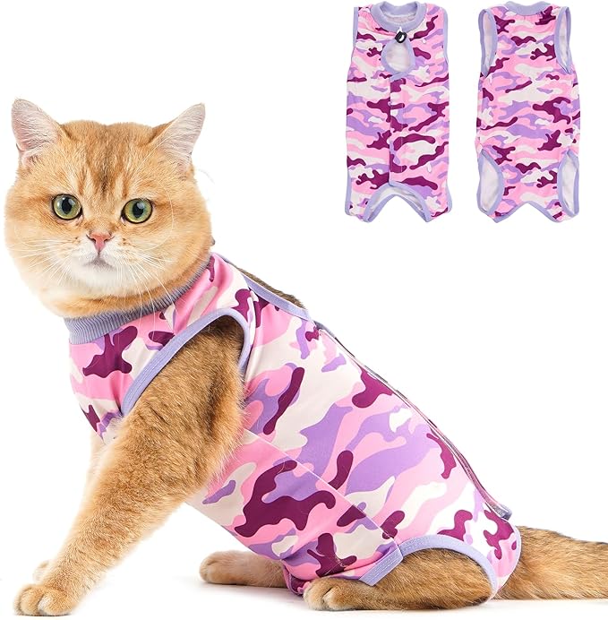 Avont Cat Recovery Suit - Kitten Onesie for Cats After Surgery, Cone of Shame Alternative Surgical Spay Suit for Female Cat, Post-Surgery or Skin Diseases Protection -Purplecamo(M+)