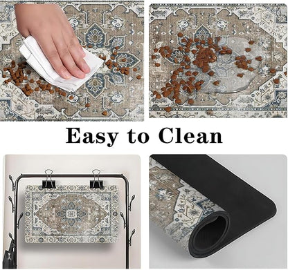 Dog Food Mats for Floors, Absorbent and Quick-Drying Pet Cat Food Mat,Anti-Fouling and Easy-to-Clean Pet Feeding Mat,Dog Bowl Mat for Messy Drinking Water Bowls.17 x32, Bohemia Style