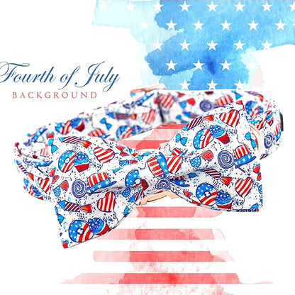 Lionheart glory American Flag Dog Collar, 4 of July Dog Bow Collar Heavy Duty Adjustable Patriotic Dog Collar with Bowtie for Small Dogs Pet Gift