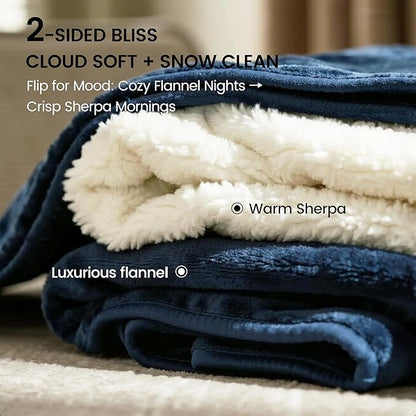 gogobunny Waterproof Bed Blanket, Reversible Sherpa Fleece Throw Blanket for Dog Puppy Cat, Furniture Cover Protects Bed Couch Sofa from Liquid Pee and Pet Fur (Navy Blue, 90x108 inches)