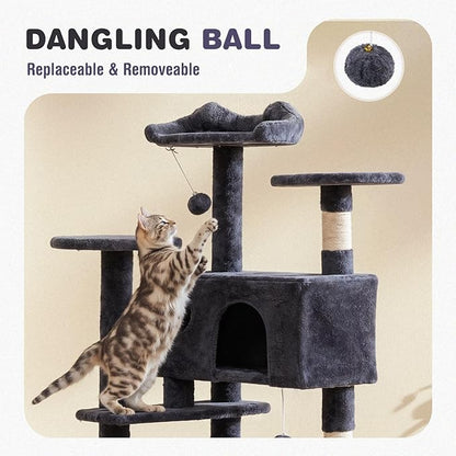 Cat Tree 54 Inch, Multi-Level Cat Tower with Condo, Perches, Sisal Scratching Posts and Climbing Ladder, Pet Play Toy Balls House for Indoor Cats