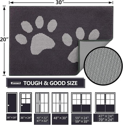 Buganda Dog Door Mat for Muddy Paws, Absorbent Dirt Trapper Washable Indoor Doormats, Non Slip Low-Profile Mud Mat for Dogs, Front Entrance Doormat for Inside Floor (59x35 Inches, Dark Grey)