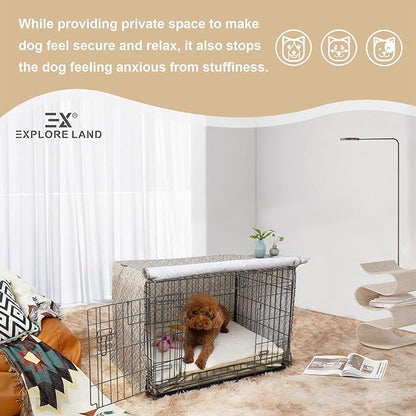 Explore Land Pattern Dog Crate Cover for 30 Inches Wire Cage, Heavy-Duty Polyester 1 2 3 Doors Standard Metal Pet Kennel Enclosure (Vintage Violet)