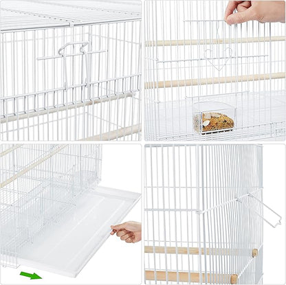 Yaheetech 30‘’ Flight Bird Cage Stackable Design for Small and Medium Birds with Slide Out Tray and Bottom Grate Budgies Cockatiels Lovebirds Canaries Parakeet Cage, White