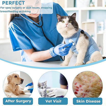 Cat Recovery Suit, Kitten Surgical Bodysuit for Abdominal Wound Anti Licking After Surgery, Pet Surgical Recovery Snugly Suit Cat Spay Recovery Suit Female for Small Male Female Cats Blue L