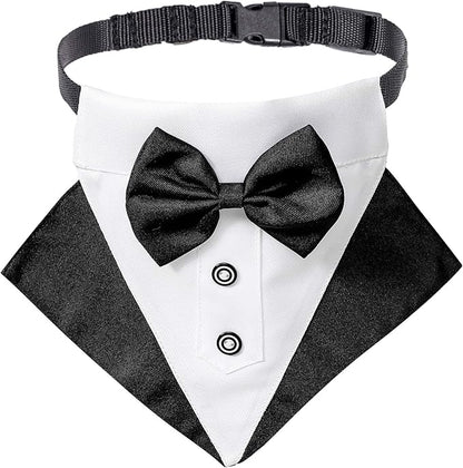 ADOGGYGO Formal Dog Tuxedo Wedding Pet Bandana Collar with Bow Tie, Adjustable Bowtie Collar Bandana for Medium Dog (Medium)