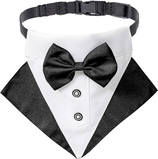 ADOGGYGO Formal Dog Tuxedo Wedding Pet Bandana Collar with Bow Tie, Adjustable Bowtie Collar Bandana for Medium Dog (Medium)