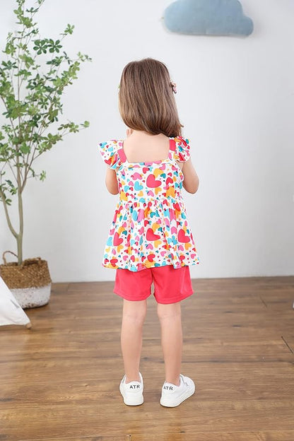Toddler Baby Girls Summer Clothes Outfits Ruffled Sleeve Dinosaur Shirt Leopard Tops and Shorts Pants Sets 2PCS