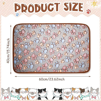 Tatuo 4 Pcs Dog Blanket for Pet Cat Blankets Indoor Puppy Teething Stuff Toys Paw Print Fleece Soft Blanket Sleep Mat for Guinea Pig Cage(Black,Small(24 x 16 Inch),Square)