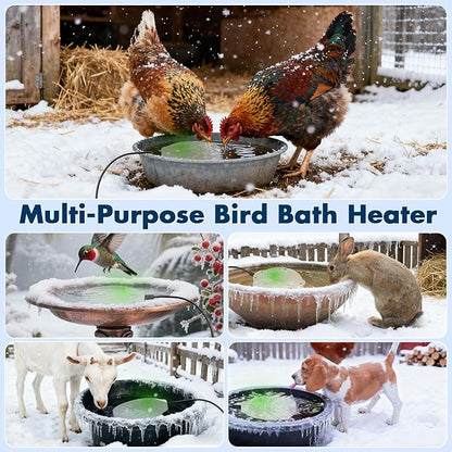 Outdoors 100W Bird Bath Heater for Winter,Birdbath Deicer Pond De-icer Thermostatically Controlled Birdbaths Water Heater with 5.9 Ft Power Cord and Working Indicator Light (White)