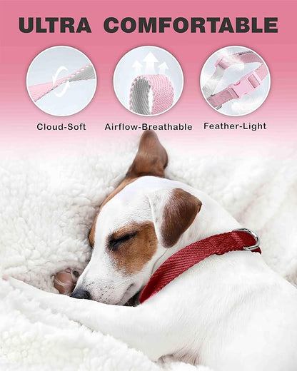 Dynmeow Soft and Breathable Cotton Dog Collar, Durable Adjustable Heavy-Duty Pet Collar with Quick-Release Buckle, Lightweight for Sensitive Skin for Large Dogs, Red, L