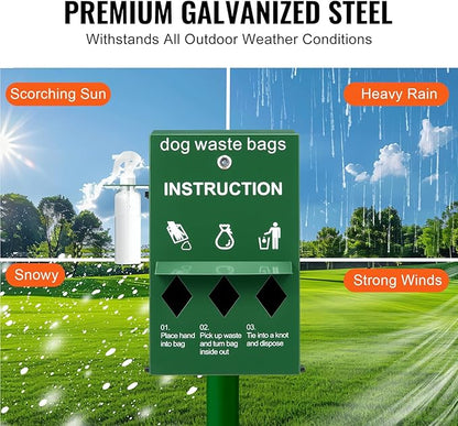 VEVOR Dog Poop Bag Dispenser with Hand Wash Bottle, Lockable Outdoor Dog Waste Bag Holder with 600 Waste Bags, Stake, Pole, Fence & Wall Mounted Dog Poop Bag Storage, Pet Waste Station for Porch, Lawn
