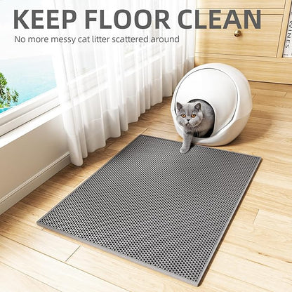 ESTHELLO Cat Litter Mat Large, Cat Litter Trapping Mat, Honeycomb Double Layer Design, Easy to Clean,Washable (30’’ x 24’’ Gray