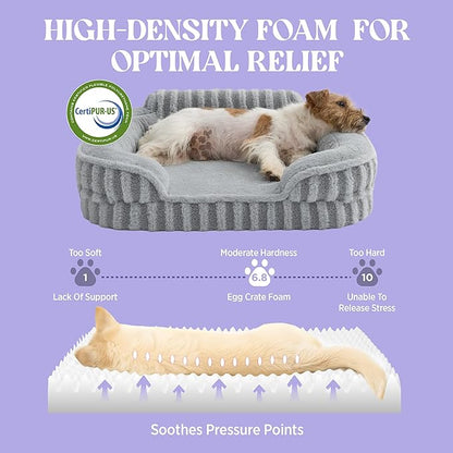 LE SURE Cute L-Plus Dog Beds, Orthopedic Waterproof Large Pet Bed with Sides, High Back Non-Slip Bottom and Egg-Crate Foam Dog Couch Sofa with Washable Removable Cover, Grey