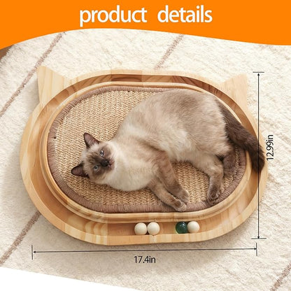 Wooden Interactive Cat Scratcher Toy with Ball Track, Sisal Scratch Pad for Indoor Cats, Kitten Toys for Chasing Hunting Mental Physical Exercise(17.4in*12.99in)
