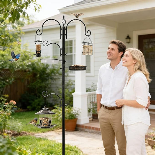 ERYTLLY Bird Feeding Station Kit Bird Feeder Pole Wild Bird Feeder Hanging Kit Planter Hanger Multi Feeder Hanging with Metal Suet Feeder Bird Bath for Attracting Wild Birds