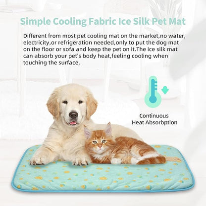 NWK Pet Cooling Mat - 27’’ X 20’’ Ice Silk Cooling Mat for Dogs & Cats Portable & Washable Pet Cooling Blanket, Car Seats, Beds for Summer (Green Fruit, Medium)