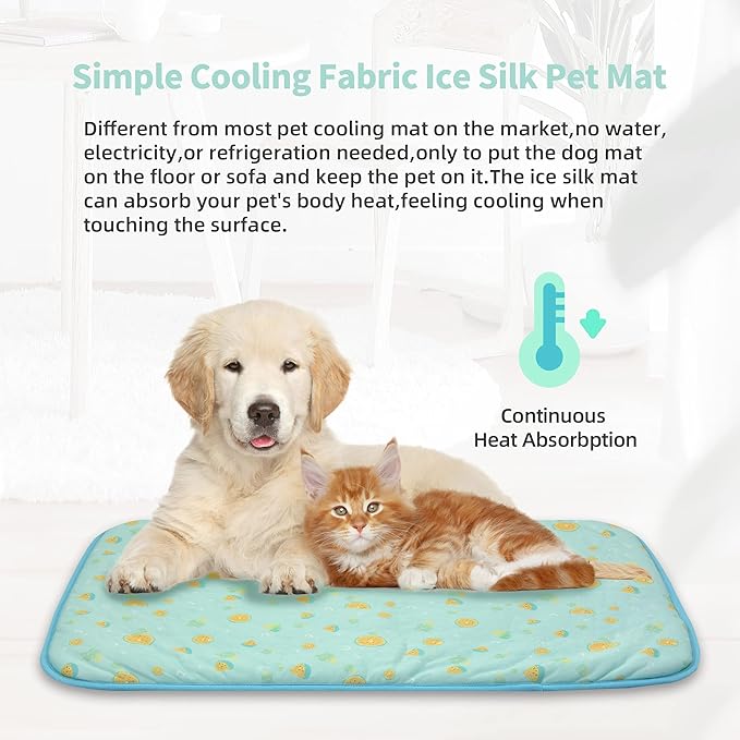 NWK Pack of 4 Pet Cooling Mat - Ice Silk Cooling Mat for Dogs & Cats Portable & Washable Pet Cooling Blanket, Car Seats, Beds for Summer (4pcs, Green Fruit, 20’’ X 16’’ X 0.3)