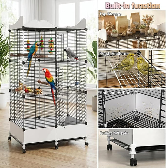 Encrypted Bird Cage Large Bird Cages 57-Inch, Top Storage Space, Bottom Splash Guard with Essential Bird Supplies – Durable & Spacious Aviary – Budgies & Cockatiels