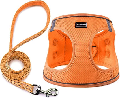 Dog Harness with Leash Set, No Pull Adjustable Reflective Step-in Puppy Pet Vest Harnesses for Small Medium Large Dogs and Cats,Orange XXS