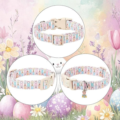 Easter Dog Collar for Giant Large Dogs - Pastel Bunny Easter Collars for Female Dogs, Cute Spring Girl Dog Collar, Lightweight Adjustable Cartoon Holiday Pet Collars XL