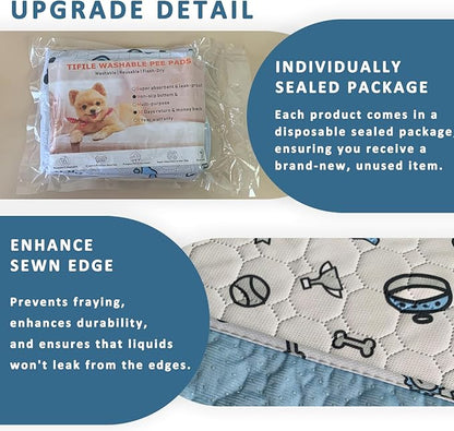 Washable Pee Pads for Dogs, 2 Pack Reusable Puppy Pads, Absorbent Whelping With Bone Print, Non-Slip Waterproof Pet Training for Couch, Crate, Potty Training - 36x41in