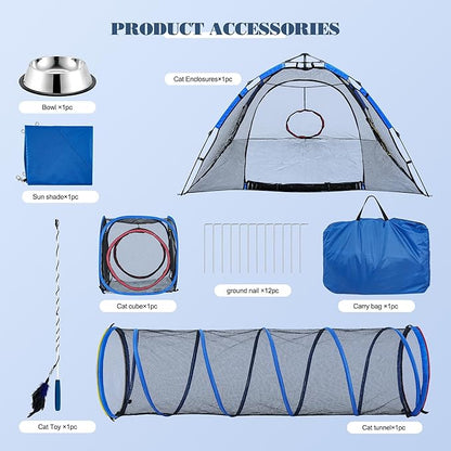Outdoor Cat Enclosure -Portable Pet Playpen for Outside with Cat Tunnel, Cube Combo,Pet Cage for Cats, Kittens, Dogs and Small Animals