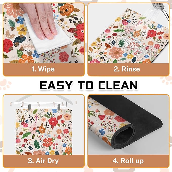 Absorbent Pet Dog Bowl Mat for Food and Water, Pet Cat Food Feeding Mat with Non Slip Rubber Backing, Dog Food Mats for Floors Waterproof, 17"x30"