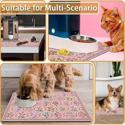 Absorbent Pet Dog Bowl Mat for Food and Water, Pet Cat Food Feeding Mat with Non Slip Rubber Backing, Dog Food Mats for Floors Waterproof, 24"x32"