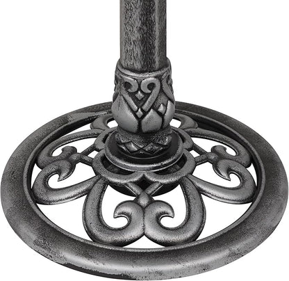 Alpine Corporation TEC116GR Outdoor Pedestal Birdbath w/Scrollwork Base and Stakes, Elegant Birdbath for Garden, 28" H, Gray