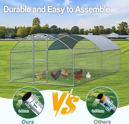 Large Chicken Coop, Chicken Coops for 20 Chickens, Chicken Runs for Yard with Water Poof & UV Resistance Cover, Dome Roof Chicken Coop Run with Double Lockable Doors for Outdoor Backyard