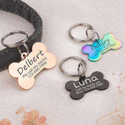 Anavia Personalized Pet ID Tags, Stainless Steel Glossy Laser Engraved Dog Cat Collar Name Tags, Multiple Colors Shapes Sizes (Bone, Regular)