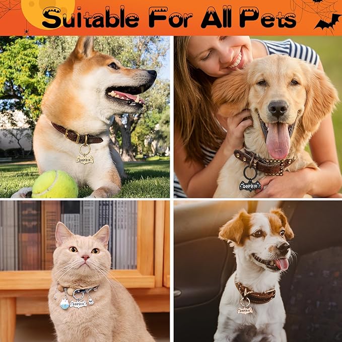 Personalized Pet Tags for Dog Cat, Custom Halloween ID Tags for Dogs, Dog Name Tags Engraved for Pets, Boo Basket Stuffers, Halloween Gifts for Dogs Lovers (Bat)