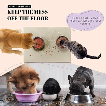 AVERYDAY 100% Waterproof Thicker Silicone Dog Food Mat, 0.63'' Raised Edge Bowl Mat for Food & Water, Non Slip Pet Feeding Placemat for Messy Drinkers, Perfect for Large Medium Small Breeds, 32"x24"