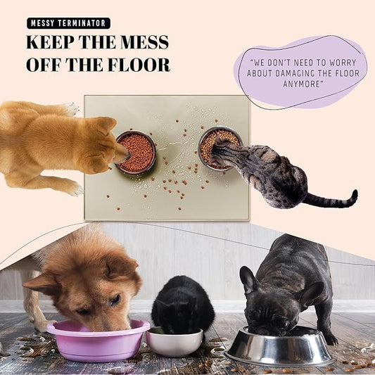 AVERYDAY 100% Waterproof Thicker Silicone Dog Food Mat, 0.63'' Raised Edge Bowl Mat for Food & Water, Non Slip Pet Feeding Placemat for Messy Drinkers, Perfect for Large Medium Small Breeds, 32"x24"
