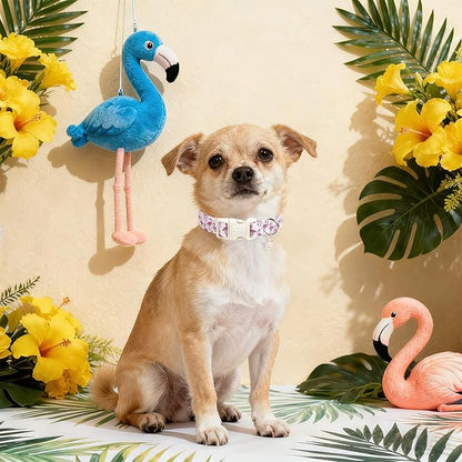 DOGWONG Cute Pet Dog Collar Pink Flamingos Cotton Dog Collar- Soft Girl Puppy Adjustable Pet Collars for Small Medium Large Dogs,M