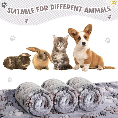 Tegeme 8 Pcs Fleece Dog Blankets for Small Dogs Cat Soft Coral Velvet Warm Sleep Mat Fluffy Dog Paw Print Blanket for Kitten Doggy Small Animal(30 x 20 Inch,Gray)