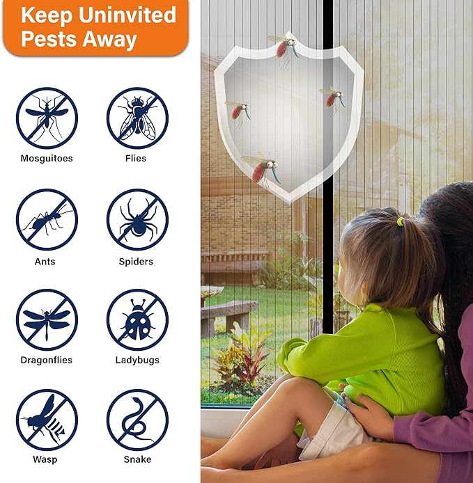 Magnetic Screen Door, Fit Door Size 32 x 96 Inches, Screen Doors with Magnets, Pet & Kid Friendly，Works with Front Doors, Sliding Doors ‎Black