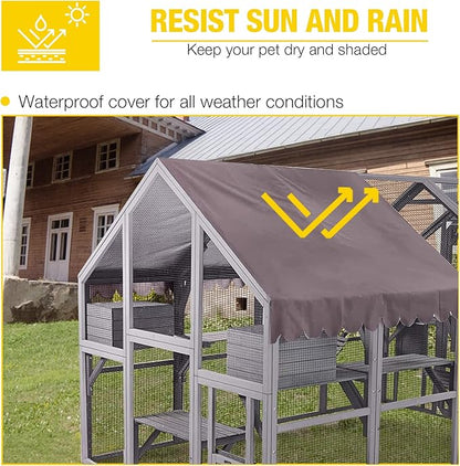 Aivituvin Cat House Outdoor Catio Kitty Enclosure with Super Large Enter Door,Wooden Cat Cage Condo Indoor Playpen with Platforms,Small House 110" L