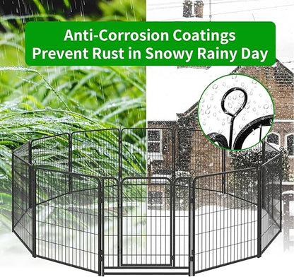Dog Playpen Outdoor Extra Wide 16 Piece Panels Heavy Duty Dog Fence 40" Height Anti-Rust with Doors Portable for RV Camping Yard, Total 42FT, 140 Sq.ft, Snowy Black