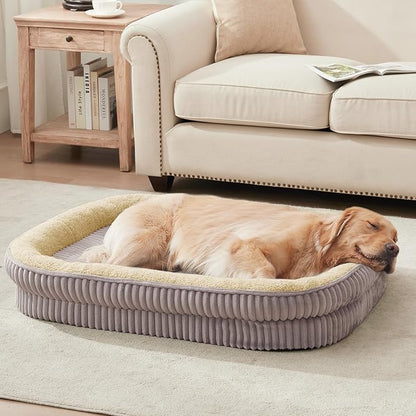 Orthopedic Dog Bed for Extra Large Dogs Breeds, High Density Egg Crate Foam Dog Sofa Beds,Oval Kennel Bed, Pet Couch Bed with Four Sided Bolster, Removable Washable Cover& Non-Slip Bottom