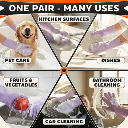 ALPENKOK Silicone Dish Gloves with Scrubbers – Thick Tear-Resistant Dishwashing Gloves – Long-Lasting | Household Use