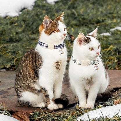 ARING PET 2 Pack Cat Collar-Cute Cotton Cat Collar with Bell & Pendant, Adjustable Dinosaur Kitten Collars with Safety Buckle for Girl and Boy Pets
