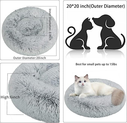 Cat Beds for Indoor Cats,20 Inch Dog Bed for Small Melium Large Dogs, Washable-Round Pet Bed for Puppy and Kitten with Slip-Resistant Bottom