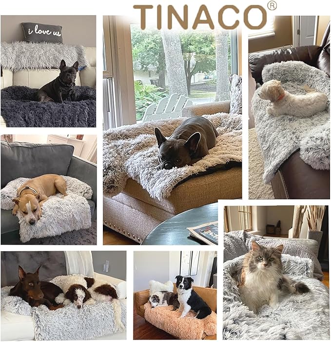 Tinaco Calming Dogs/Cats Bed Mats, Dog Pad Washable Removable Couch Cover, Plush Long Fur Mat for Pets, Waterproof Lining, Perfect for Small, Medium and Large Dogs and Cats (Desert Brown, 41"x37")