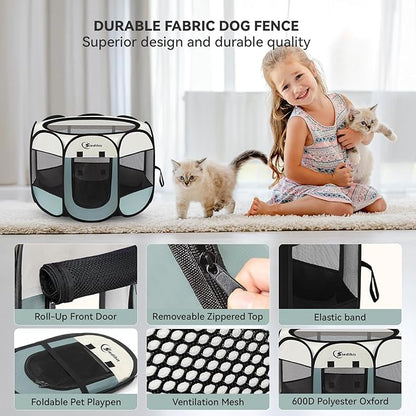 Dog Cat Playpen, Puppy Pet Playpen Indoor for Small Dog Crate Tent Cage Outdoor, Portable Pop Up Dogs Enclosure Kennel with Carrying Case for Dogs/Cats/Rabbits(Grey, Small